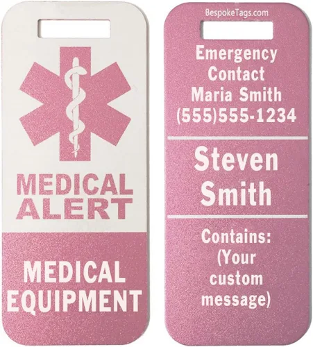 Vista 8 de Etiqueta de alerta médica Equipo médico - Información grabada personalizada (negro)