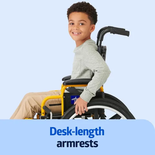 Vista 4 de Medline Silla de ruedas pediátrica para niños - Promueve la comodidad y la movilidad, asiento de 14 pulgadas de ancho x 12 pulgadas de profundidad