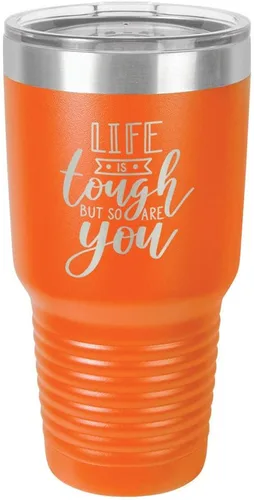 Vista 14 de Life is Tough but So are you - Vaso negro de 30 oz con paja y tapa superior deslizante Taza de viaje de acero inoxidable Compare con Yeti Rambler
