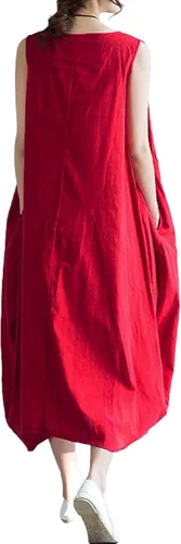 Vista 2 de GGUHHU Maxivestido holgado sin mangas de lino y algodón para mujer con bolsillos
