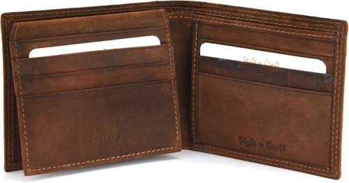 Vista 4 de Style n Craft Cartera de cuero bi-fold, cartera de cuero de grano completo para hombres y mujeres, cartera con protección RFID con múltiples
