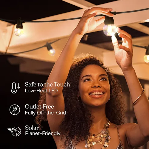 Vista 6 de Brightech Ambience Pro - Cadena de luces solares de 27 pies para exteriores, luces impermeables de grado comercial para patio con globos Edison