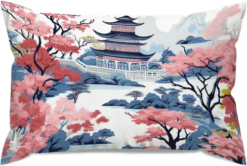 Vista 31 de ArogGeld Funda de almohada blanca con flores chinoiserie, funda de almohada para sofá, diseño floral verde y blanco, funda de almohada de lino A-12