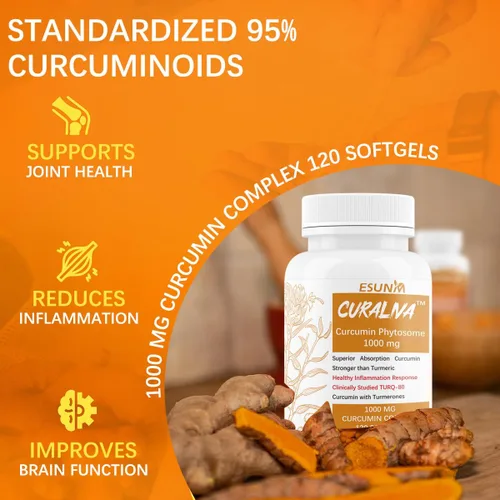 Vista 4 de ESUNM Curaliva Curcumin Phytosome 1000 mg - Suplemento dietético con complejo de curcumina de alta potencia - Apoya la salud en las articulaciones