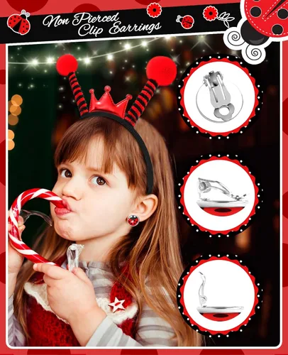 Vista 3 de Disfraz de mariquita para mujeres y niñas, con antena de mariquita, diadema, máscaras, accesorios para adultos, niños, disfraz de Halloween