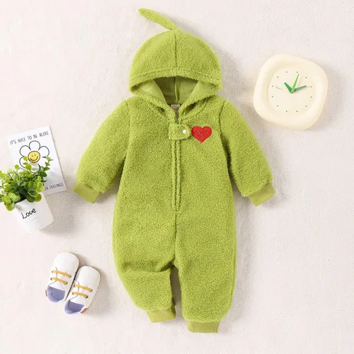 Vista 2 de Mameluco de Navidad verde para bebé, mono de forro polar cálido, traje de mi primera Navidad para niña