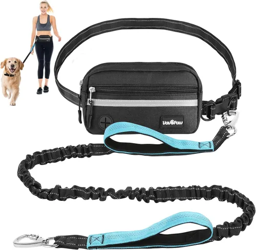 Vista 10 de Correa de perro manos libres con bolsa, correa de cintura para pasear al perro, trotar, senderismo, correas retráctiles con asas acolchadas dobles