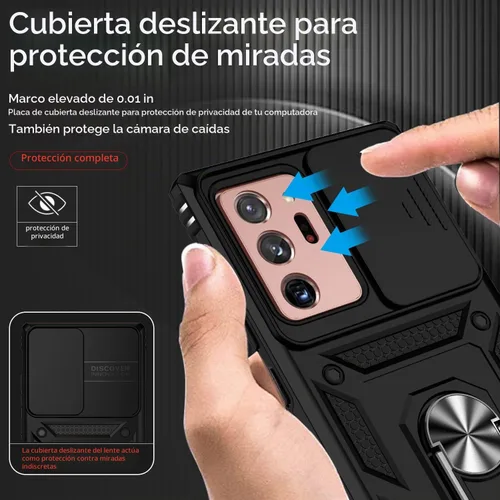 Vista 4 de Funda para Samsung Galaxy Note 20 Ultra con cubierta para lente de cámara, protector de pantalla HD, prueba de caídas de grado militar, soporte