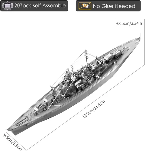 Vista 4 de Piececool Rompecabezas de metal 3D para adultos, kits de modelo de embarcaciones de metal, kit de modelo 3D de acorazado Bismarck para adolescentes