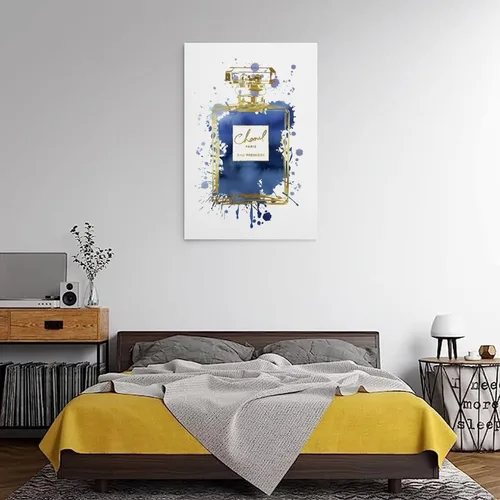 Vista 5 de WEboL Póster de Botella de Perfume Azul Marino Dorado de Moda Pintura Decorativa Lienzo Arte de Pared Imagen Impresión Decoración Moderna