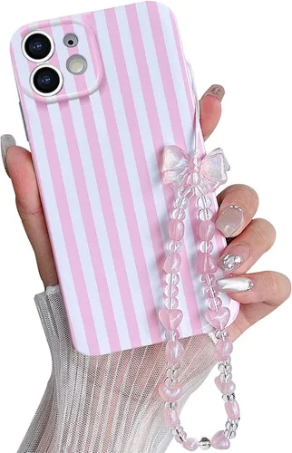 Vista 12 de Bonita funda a rayas para iPhone 6 Plus iPhone 6s Plus con cadena de cuentas, estética suave y delgada, funda protectora de poliuretano