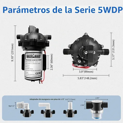 Vista 5 de WASSERMANN Kit de bomba de lavado de 12 V, 7.5 GPM 80 PSI para barco marino