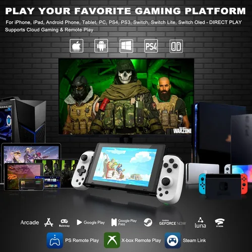 Vista 2 de arVin Mobile Game Controller for iPhoneiPadAndroidSamsungTabletPCSwitchPS3PS4, Wireless Gamepad Joystick with Turbo6-axis GyroVibration, Play Xbox