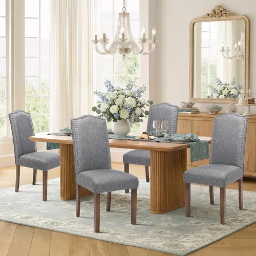Vista 26 de Juego de 2 sillas de comedor tapizadas modernas y elegantes para cocina Beige