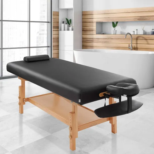 Vista 7 de Saloniture Mesa de masaje estacionaria profesional, incluye estante, reposacabezas, soporte facial y refuerzo, color negro