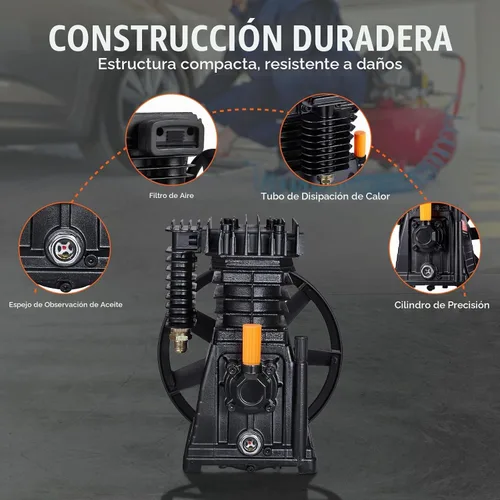 Vista 6 de VEVOR Cabezal de bomba de compresor de aire, 3HP 5.8CFM @ 90PSI, cabezal de bomba de pistón de compresor de aire lubricado con aceite de doble