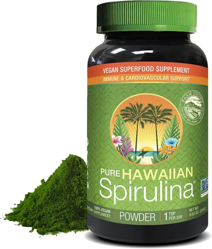 Vista 10 de Nutrex Hawaii Polvo de espirulina hawaiana pura – Superalimento vegano, cultivado en granja en Kona, sin OGM, apoyo inmunológico y energía celular