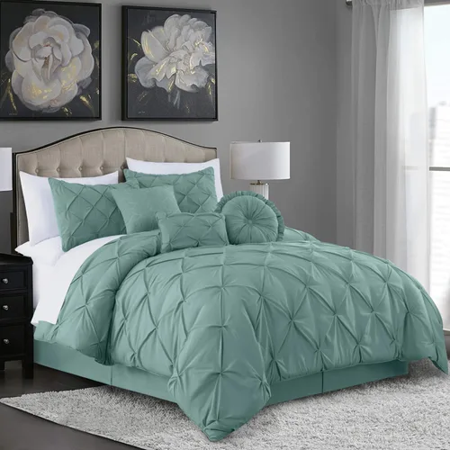 Vista 20 de Chezmoi Collection - Juego de ropa de cama modelo Sydney, 7 piezas, con pliegues decorativos