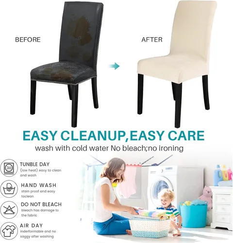 Vista 7 de MIFXIN Fundas para sillas de comedor, paquete de 6 fundas elásticas de terciopelo para sillas de cocina, elásticas, de elastano, lavables, fundas