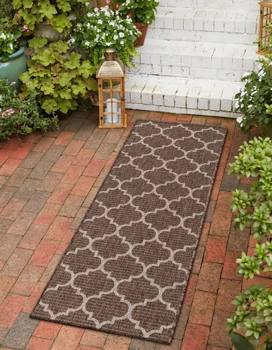 Vista 65 de Unique Loom Outdoor Trellis Collection Alfombra de Área (5' 1" x 8' Oval, Aguamarina/Gris)