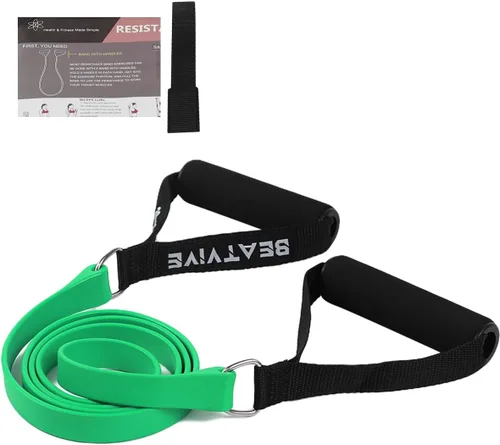 Vista 7 de Bandas de ejercicio con asas, bandas de resistencia con asas, ideales para terapia física, entrenamiento de fuerza, tonificación muscular - Incluye