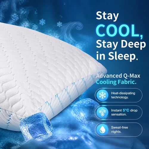 Vista 5 de VAINOC - Almohadas de espuma viscoelástica tamaño estándar, conjunto de 2, almohada firme de enfriamiento ajustable para dormir de lado, espalda