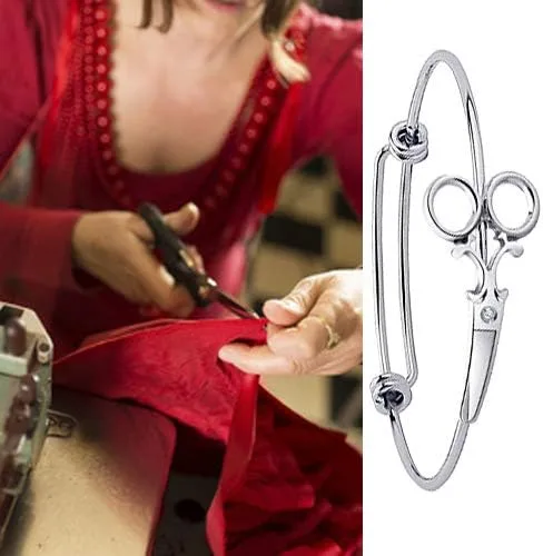 Vista 6 de Pulsera de tijeras minimalistas apilable de alambre ajustable para peluquería