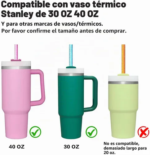 Vista 3 de Popote de repuesto compatible con vaso Stanley de 40 onzas y 30 onzas, paquete de 6 popotes reutilizables con cepillo de limpieza, plástico