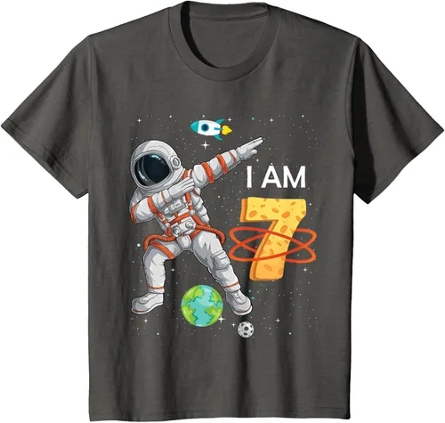 Vista 22 de Camiseta de cumpleaños para niños de 7 años de edad, astronauta Space 7th B-Day Negro