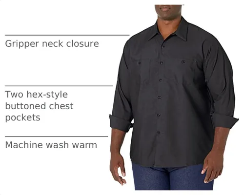 Vista 4 de Red Kap Camisa de trabajo industrial de manga larga para hombre Negro