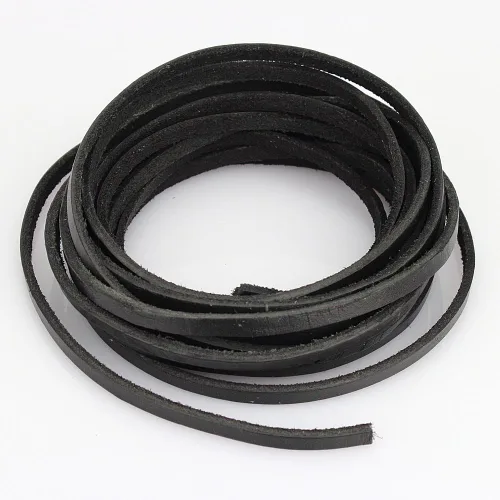 Vista 13 de (TM) Cordón de cuero genuino plano de 3 mm para trenzado, negro (5 yardas)
