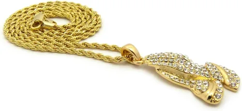 Vista 4 de Collar de cadena de cuerda de oro con 21 manos de oración, 17.9 in, color plateado