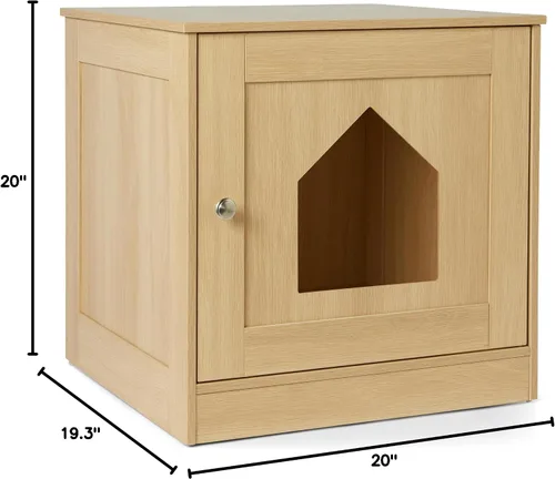 Vista 7 de Amazon Basics Caja de arena para gatos estilo mobiliario, roble