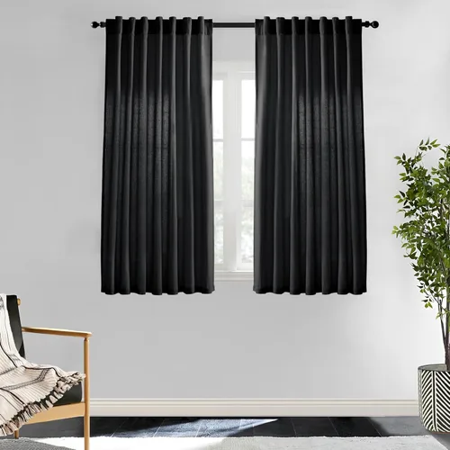 Vista 43 de XTMYI - Cortinas transparentes de 54 pulgadas de largo, juego de 2 paneles para baño, cortinas cortas de lino y algodón con semi privacidad