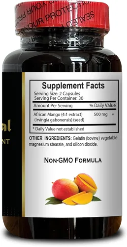Vista 4 de Suplemento de extracto de mango africano, Irvingia Gabonensis, 60 cápsulas