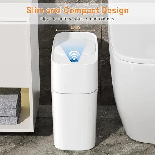 Vista 6 de MOPALL - Cubo de basura automático con sensor de movimiento para baño con tapa, de 3 galones, basurero sin contacto con auto-adsorción, papelero
