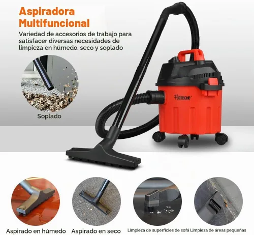 Vista 5 de Hoteche Aspiradora portátil de 2.6 galones en seco y húmedo, aspiradora compacta de 800 W con función de soplador, potente succión de 16 KPa