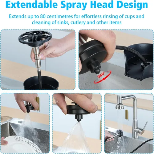 Vista 3 de Petyoung Enjuagadora de vidrio para fregadero de cocina, enjuague de vidrio giratorio de 360 grados con cabezal rociador extraíble, lavadora