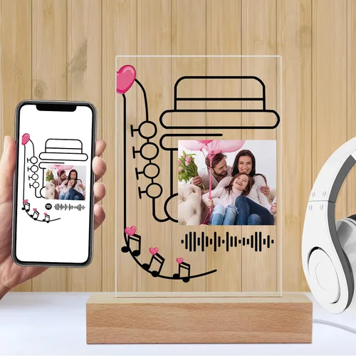 Vista 2 de Placa de arte musical personalizada con luz nocturna escaneable, cubierta de álbum de fotos, lámpara LED, regalo personalizado para el día