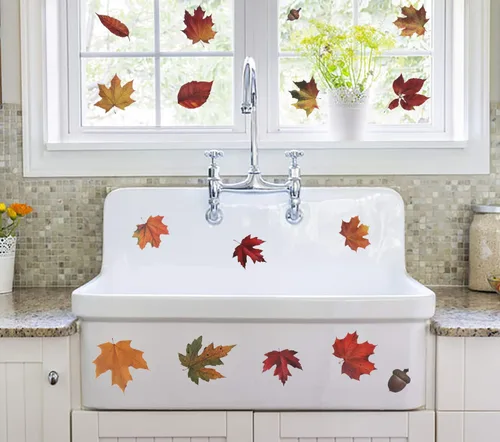 Vista 7 de CCINEE 216 calcomanías de arce para ventana, 6 hojas de otoño, hojas de roble y bellotas surtidas, calcomanías para ventana de otoño, Acción de 216