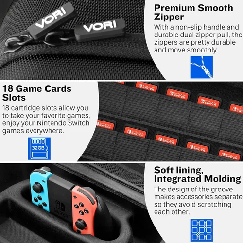 Vista 3 de VORI Carrying Case for Nintendo Switch 2017Switch OLED Model 2021, Protective Hard Portable EVA Travel Carry Case Storage Shell Pouch for Nintendo