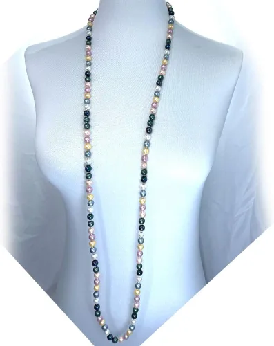 Vista 4 de TUOKAY - Collar de perlas de concha natural multicolor, versátil, multicapa, collar de perlas anudadas de los años 20 para mujeres y niñas, collar