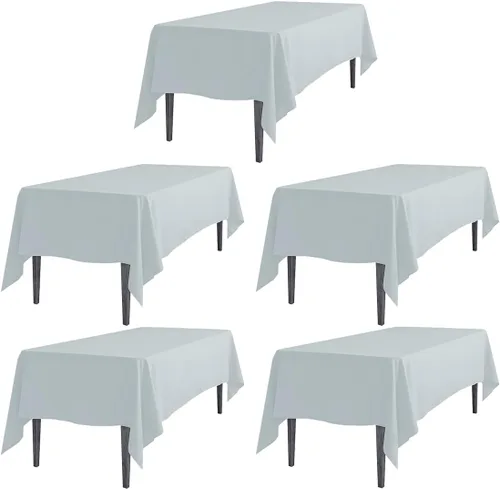 Vista 9 de Linenlanding Mantel rectangular de 60 x 102 pulgadas para mesa circular para bodas, mesas de bufé, fiestas, cenas de vacaciones (1, azul bebé)