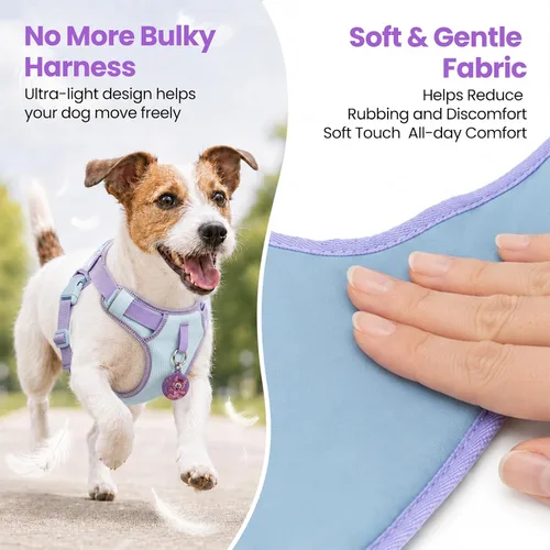 Vista 6 de Arnés para perro sin tirones a prueba de fugas para perros pequeños y cachorros, chaleco ligero ajustable con clip frontal y trasero, bolsillo