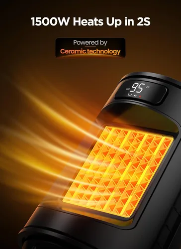 Vista 2 de GiveBest Calentador de espacio, calentadores eléctricos portátiles para uso en interiores con termostato y control remoto, oscilación de 70°