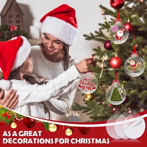 Vista 3 de Namalu 36 piezas de adornos de Navidad de acrílico transparente, discos redondos de acrílico en blanco, discos redondos de vinilo para colgar