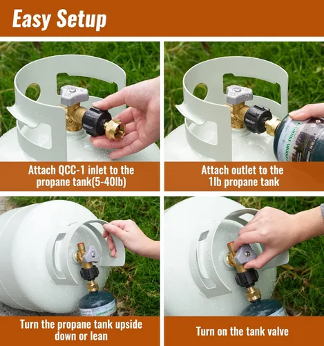 Vista 6 de CALPOSE Adaptador de recarga de propano, llena botellas de 1 libra de tanque de 20 libras, se adapta al tanque de propano QCC1/tipo 1 y conector
