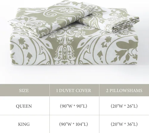 Vista 6 de Uniclinens Juego de funda de edredón de damasco tamaño King, color beige, 100% algodón, con cierre de cremallera y 8 lazos, 1 funda de edredón
