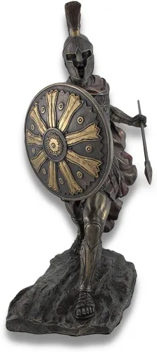 Vista 2 de Veronese Design Estatua de resina de Aquiles con lanza y escudo de 11 3/8 pulgadas, acabado de bronce
