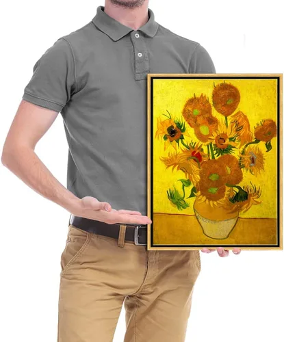 Vista 6 de Wieco Art Arte de pared enmarcado de jarrón con quince girasoles por Vincent Van Gogh, pinturas de reproducción de pinturas abstractas en lienzo
